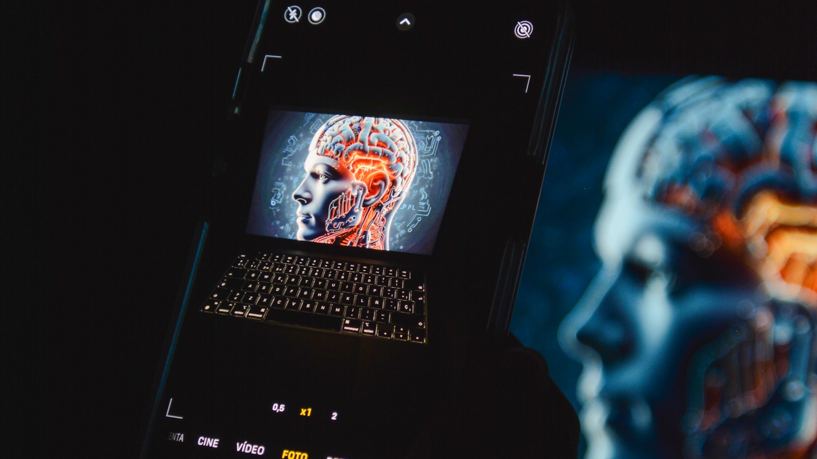 Mobile phone scanning an AI-generated face for digital identity verification